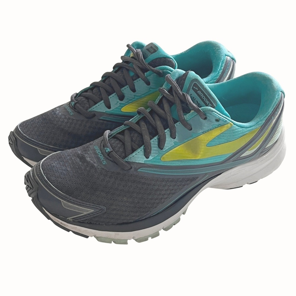 Brooks Launch 4 Running Shoes Womens 9.5 Grey Teal Yellow 1202341B469 Athletic